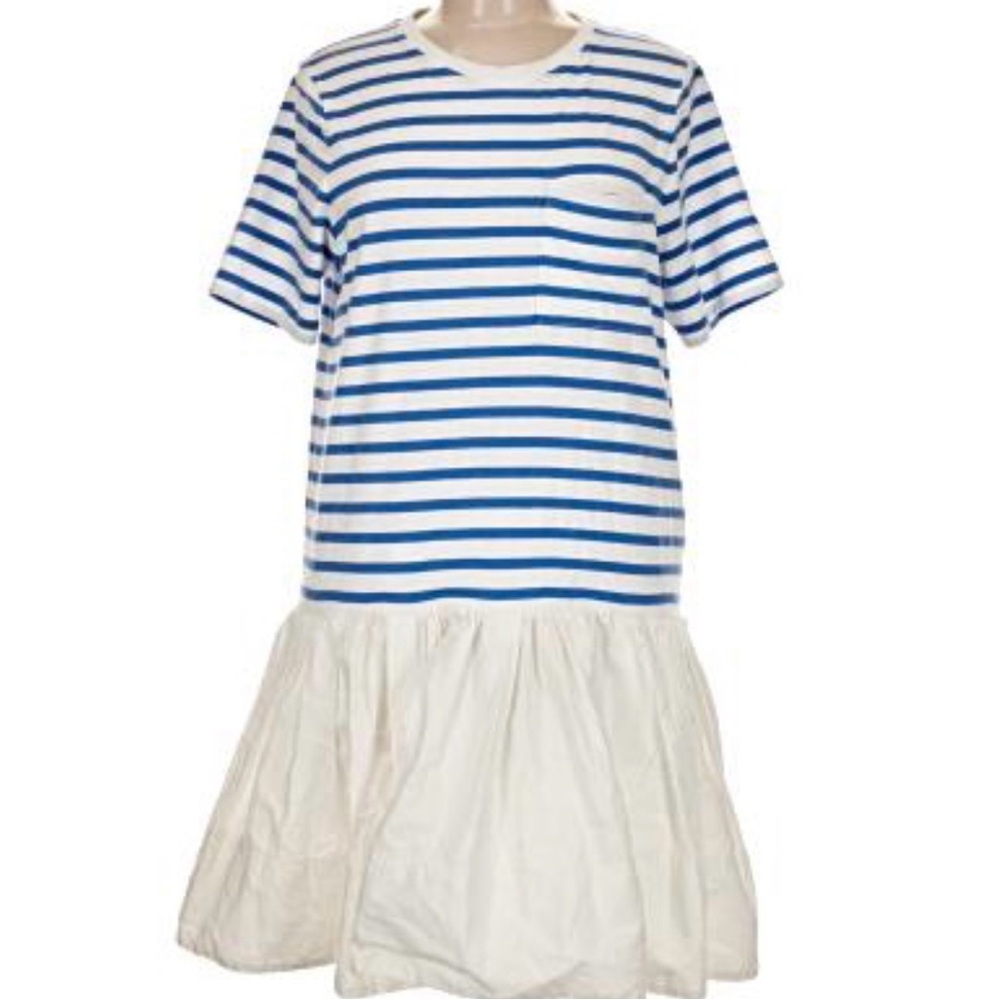 Tanya Taylor- Blue & White Striped Drop-Waist T-Shirt Dress (S)